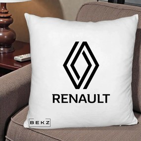 Perna Personalizata cu emblema Renault, 40x40 cm, Alb Pufos, Husa Detasabila, Perna Inclusa, BEKZ®