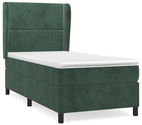 3129126 vidaXL Pat box spring cu saltea, verde închis, 90x190 cm, catifea