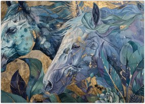 Tablou - Cai cu fundal auriu (70x50 cm)