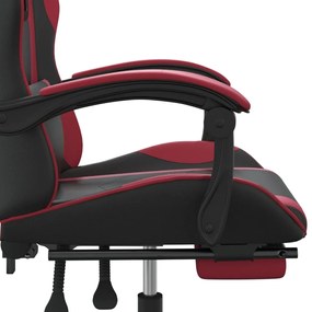 Scaun de gaming cu suport picioare, negru rosu vin, piele eco