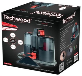 Aspirator pentru textil Techwood TAN-8005R, 185W, Li-Ion 220 mAh, Fara fir, Rezervor de apa curata si reziduala, Autonomie 40 min, 2 viteze, Negru/Rosu