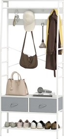 HOMCOM Cuier pentru pantofi cu spațiu pentru pantofi, cârlige, sertare, bară și raft pentru intrare, hol, living 80x30x180,5 cm Alb | Aosom Romania