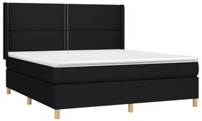 Pat box spring cu saltea, negru, 180x200 cm, catifea Negru, 180 x 200 cm, Culoare unica si cuie de tapiterie