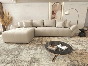 Colțar extensibil dumonde cu ladă de depozitare si sezut confortabil din spuma high-density, Berlin XL Enjoy Beige 350x185 cm