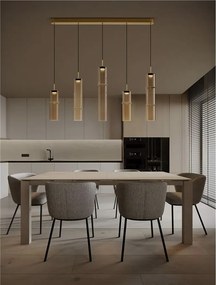 Lustra moderna cu 5 pendule LED, Metal, Sticla, Cognac, SANO