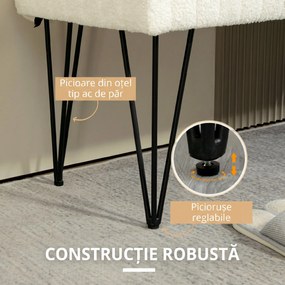HOMCOM Bancă pentru Pat Modernă cu Picioare în Formă de Furcă, 118,5x46x49,5 cm, Alb Crem | Aosom Romania