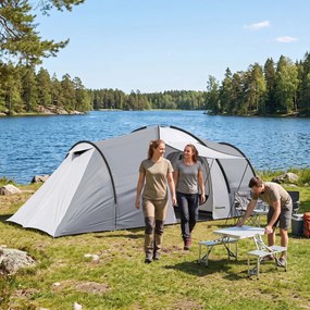 Outsunny Cort Camping 4-5 Persoane 2 Camere Familie Impermeabil Baldachin 590x245x193cm Gri | Aosom Romania
