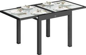 Outsunny Masă de Grădină Extensibilă cu Blat din Sticlă 80-160x80x75 cm Negru | Aosom Romania