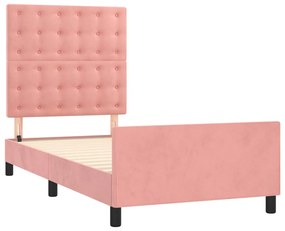 Cadru de pat cu tablie, roz, 90x190 cm, catifea Roz, 90 x 190 cm, Nasturi de tapiterie
