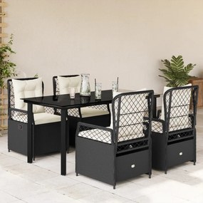 vidaXL Set mobilier de grădină cu perne, 5 piese, negru, poliratan