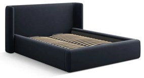 Pat matrimonial albastru închis tapițat cu spațiu de depozitare cu somieră 140x200 cm Jason – Windsor &amp; Co Sofas