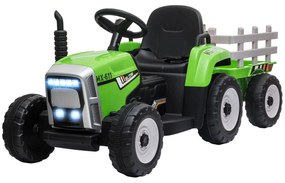 HOMCOM Tractor Electric cu Remorca Detasabila, Baterii de 12V, cu Telecomanda, Muzica si Claxon pentru copii de 3-6 ani, Verde | Aosom RO