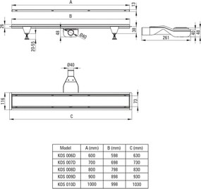 Rigola de dus reversibila, faiantabila, 70 cm, auriu periat, cu sifon inclus Deante 700 mm