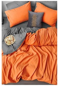 Lenjerie de pat portocalie/gri din bumbac pentru pat dublu/extinsă cu cearceaf inclus/cu 4 piese 200x220 cm – Mila Home
