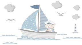 Autocolante de perete pentru camera copiilor Ambiance Captain Teddy, albastru