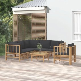 3155221 vidaXL Set mobilier de grădină cu perne gri închis, 7 piese, bambus
