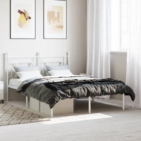 374387 vidaXL Cadru de pat metalic cu tăblie, alb, 135x190 cm
