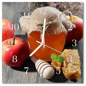 Ceas de perete din sticla pătrat Miere Apple a consumului de fructe Natura multi-colorat