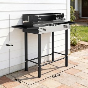 Outsunny BBQ Rotisserie Grill Charcoal Split Roaster for Chicken Turkey 3-Level Grill Grate, Storage Shelves, Stainless Steel | Aosom Romania