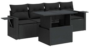 3326396 vidaXL Set mobilier de grădină cu perne, 5 piese, negru, poliratan