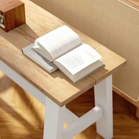 HOMCOM Bancă pentru 2 persoane, bancă din lemn cu aspect de stejar, traverse stabilizatoare, pentru sufragerie, bucătărie, hol, lemn de cauciuc, alb | Aosom Romania
