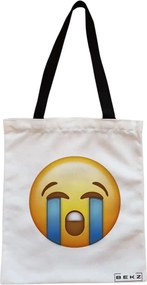 Sacosa de Panza pentru Cumparaturi, Geanta Tote, model Crying Emoji, Cu fermoar, 38x34.5 cm, Alba, BEKZ®