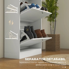 HOMCOM Dulap Îngust pentru Pantofi cu 3 Sertare și Rafturi Reglabile pe 2 Niveluri, 60x23,5x115 cm, Negru | Aosom Romania