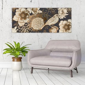 Tablou - Flori aurii pe fundal întunecat (120x50 cm)