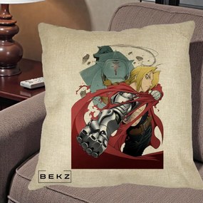Perna Personalizata Fullmetal Alchemist Brotherhood Edward si Al Poster, 40x40 cm, Crem, Husa Detasabila, Perna Inclusa, BEKZ®