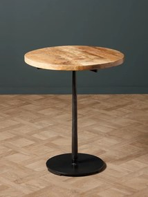 Măsuță laterală rotundă din lemn de mango și metal, natur, cu picior central negru și bază disc, 61 x 50 cm, „Ava”