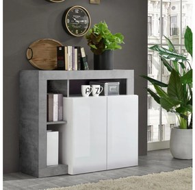 Comodă LENOR albă/gri, cu efect beton