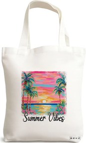 Sacosa de Panza pentru Cumparaturi, Geanta Tote, model Summer Vibes, 38 x 34.5 cm, Alba, BEKZ®