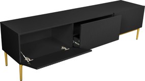 Comodă TV Nicole 200 cm, cu picioare metalice și sertar – negru mat / picioare aurii