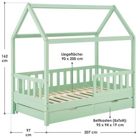 Patut Marli 90 x 200 cm cu 2 sertare si grilaj cu lamele - mentol
