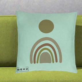 Perna Decorativa Boho Rainbow Sun, 40x40 cm, Verde Menta, Husa Detasabila, Perna Inclusa, BEKZ®