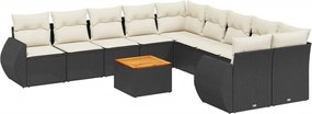 vidaXL Set canapele de grădină cu perne, 11 piese, negru, poliratan