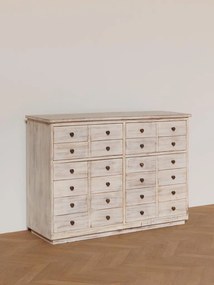Comoda bej, din lemn reciclat, cu 2 sertare si 2 usi, cu aspect vintage, Mara