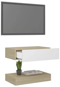 Comoda TV cu lumini LED, alb si stejar Sonoma, 60x35 cm 1, alb si stejar sonoma, 60 x 35 cm