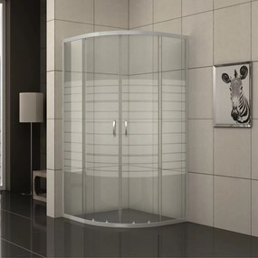 Cabina de dus semirotunda Inter Ceramic cu usi glisante 80x80 cm crom-transparent cu linii albe