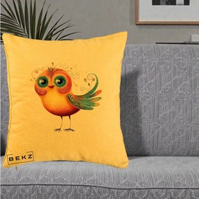 Perna Decorativa Pasare Vibranta cu Aripi Ornamentale, 40x40 cm, Galben, Husa Detasabila, Perna Inclusa, BEKZ®