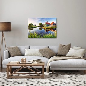 Tablou pe sticlă cu mori din Olanda (70x50 cm)