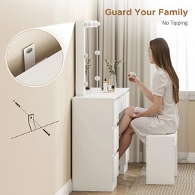 HOMCOM Masă de Machiaj cu Oglindă, 8 Lumini LED, Scaun și 7 Sertare Alb | Aosom Romania