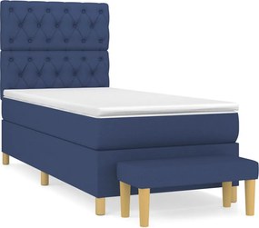 vidaXL Pat box spring cu saltea, albastru, 80x200 cm, textil