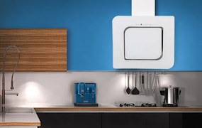 Hota KUGERR D8 - 90cm Alba, Putere Absorbtie 983 mc/h, Sticla, Alba, Decorativa, Puternica, Silentioasa, cu Telecomanda, de Perete