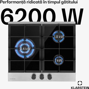 Klarstein Alchemist 3, plită pe gaz, 3 arzătoare din aluminiu, sticlă ceramică