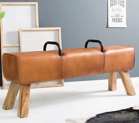 Bancheta cu piele naturala si picioare din lemn de mango Bock Kult