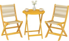 Outsunny Set mobilier balcon 3 piese Polyrattan lemn pliabil Set mobilier grădină cu masă 2 scaune, respirabil | Aosom Romania