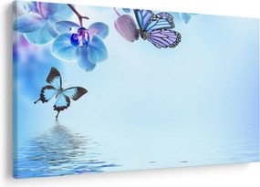 Tablou - Fluture pe flori de orhidee, albastru (90x60 cm)