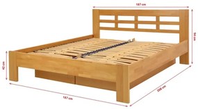 Dublu pat din lemn masiv cu spațiu de depozitare ANGELA 180x200 cm nuc deschis