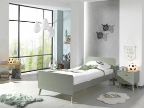 Set Pat Single și Noptieră pentru Copii, 2 Piese, 90x200 cm, Verde Olive (Pin Masiv și MDF) – Billy – Vipack